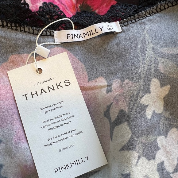 NWT Pink Milly Black Kimono Cover up with Pink Flowers - Picture 6 of 6